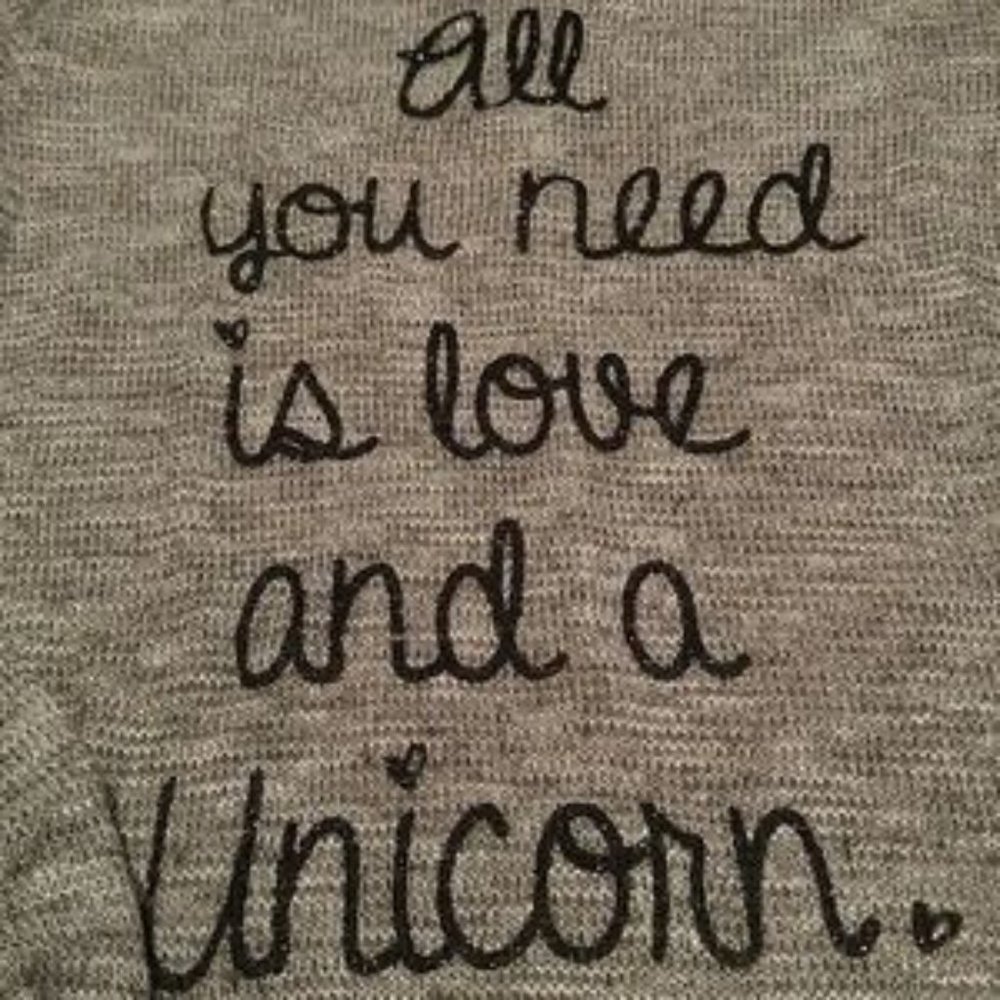 All You Need Is Love and A Unicorn Waffle Texture Pullover Long Sleeve Top SZ LG